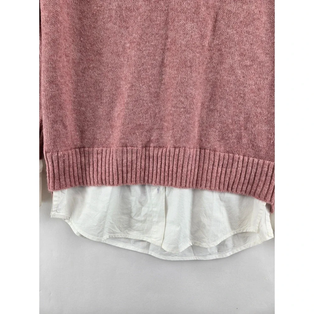 Brochu Walker Pink Wool Cashmere Layered Look Sweater Womens Medium Quiet Luxury